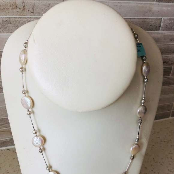 STERLING+ 100% WHITE FRESH WATER PEARL NECKLACE - Picture 7 of 7